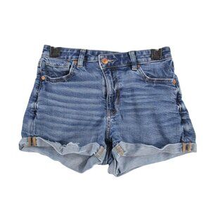 American Eagle Womens Blue Denim High-Waisted Stretch Jean Shorts With Cuffed He
